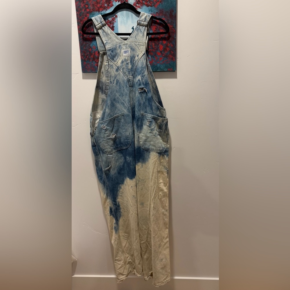 Women's Blue and Cream TieDyed Denim Overalls